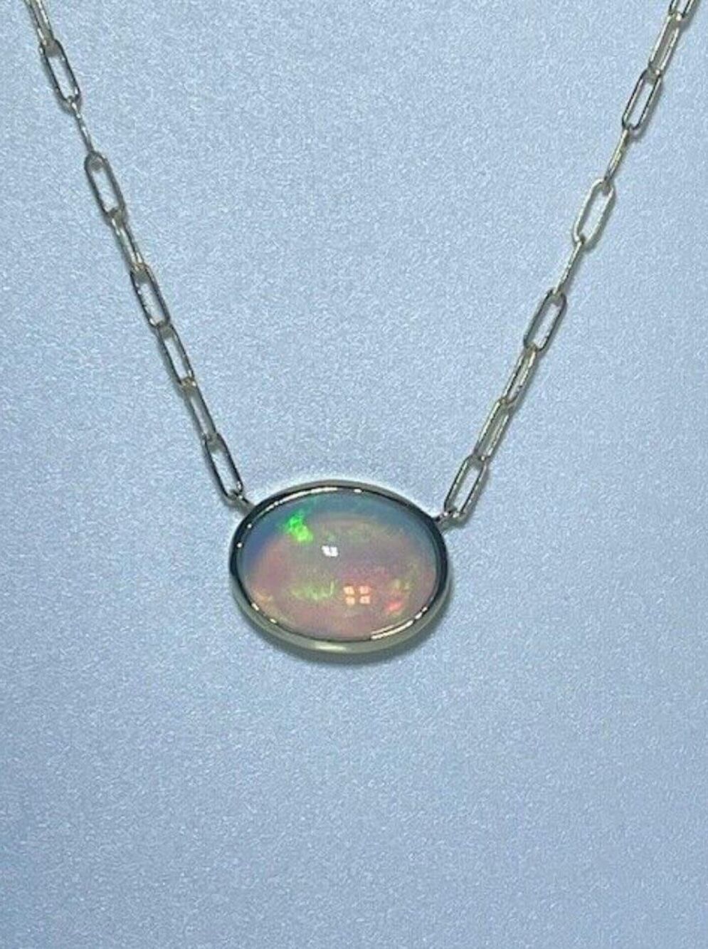 Opal Necklace 5.83ct Natural Gemstone 14K Yellow Gold